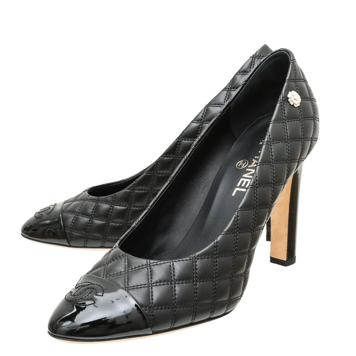 Chanel Black CC Cap Toe Camellia Pump 42-Chanel-THE CLOSET