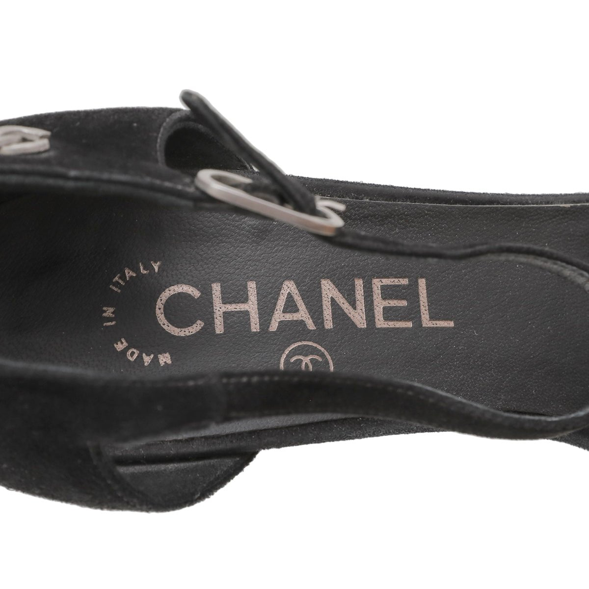 The Closet - Chanel Black CC Cap Toe Chaus Ouvertes T Strap Pumps 40.5 | The Closet