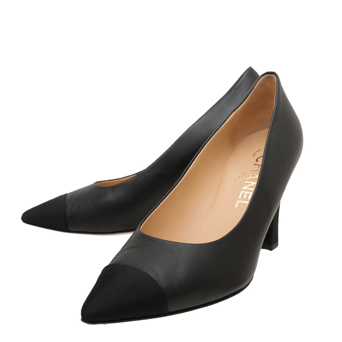 Chanel Black CC Cap Toe Fabric Pointed 38.5-Chanel-THE CLOSET
