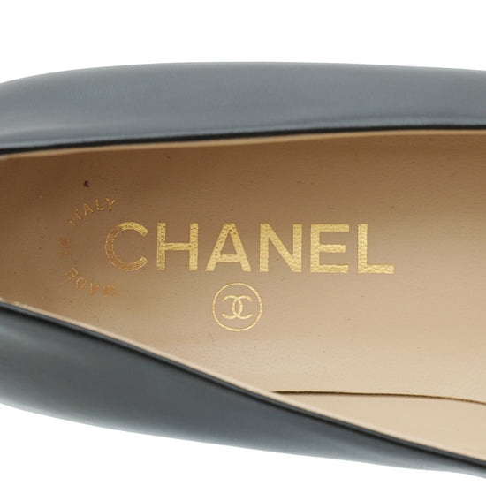 Chanel - Chanel Black CC Cap Toe Flat Ballerina 39 | The Closet