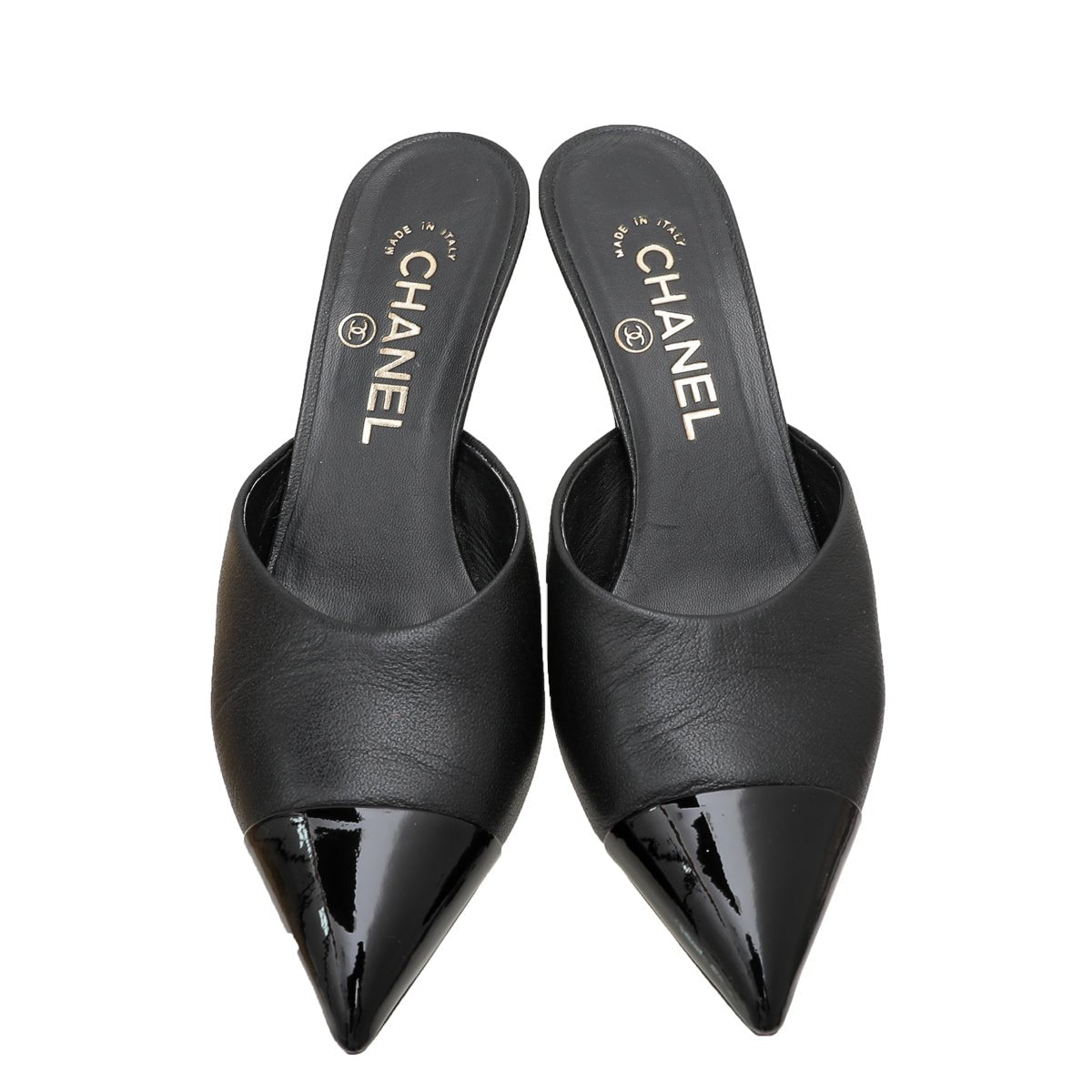 Chanel Black CC Cap Toe Pearl Heel Mules 36 – THE CLOSET