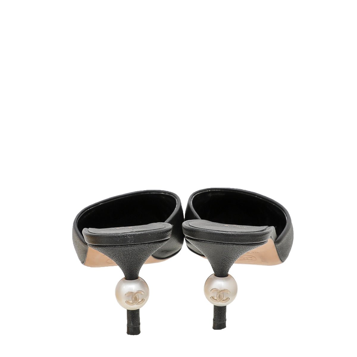 Chanel Black CC Cap Toe Pearl Heel Mules 36 – THE CLOSET