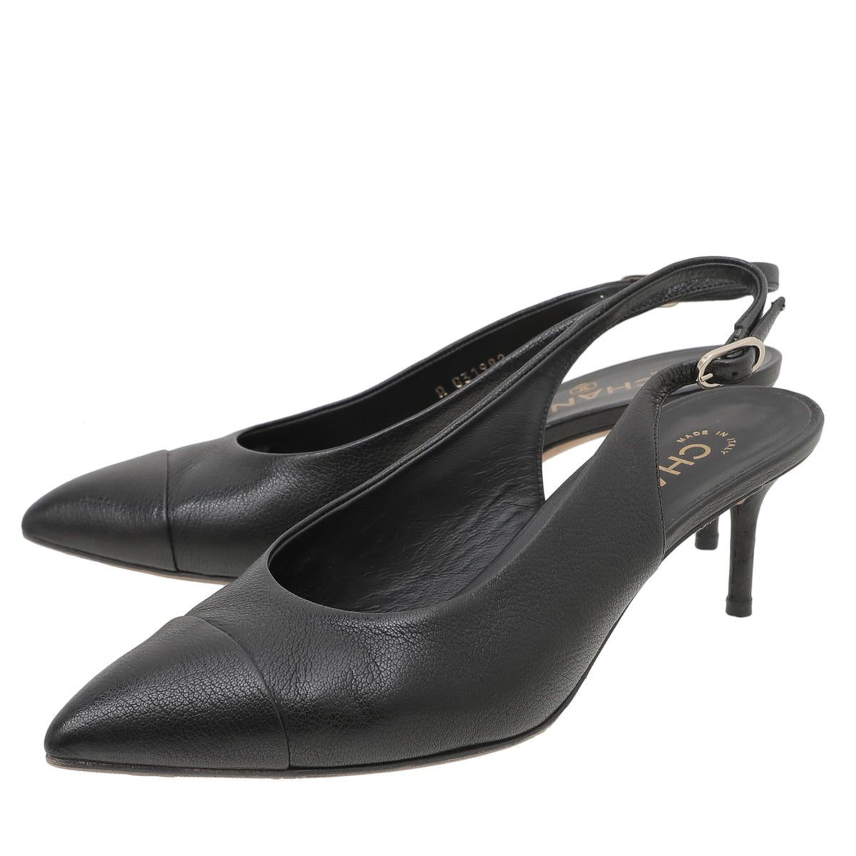Chanel Black CC Cap Toe Pointed Slingback Pumps 39-Chanel-THE CLOSET