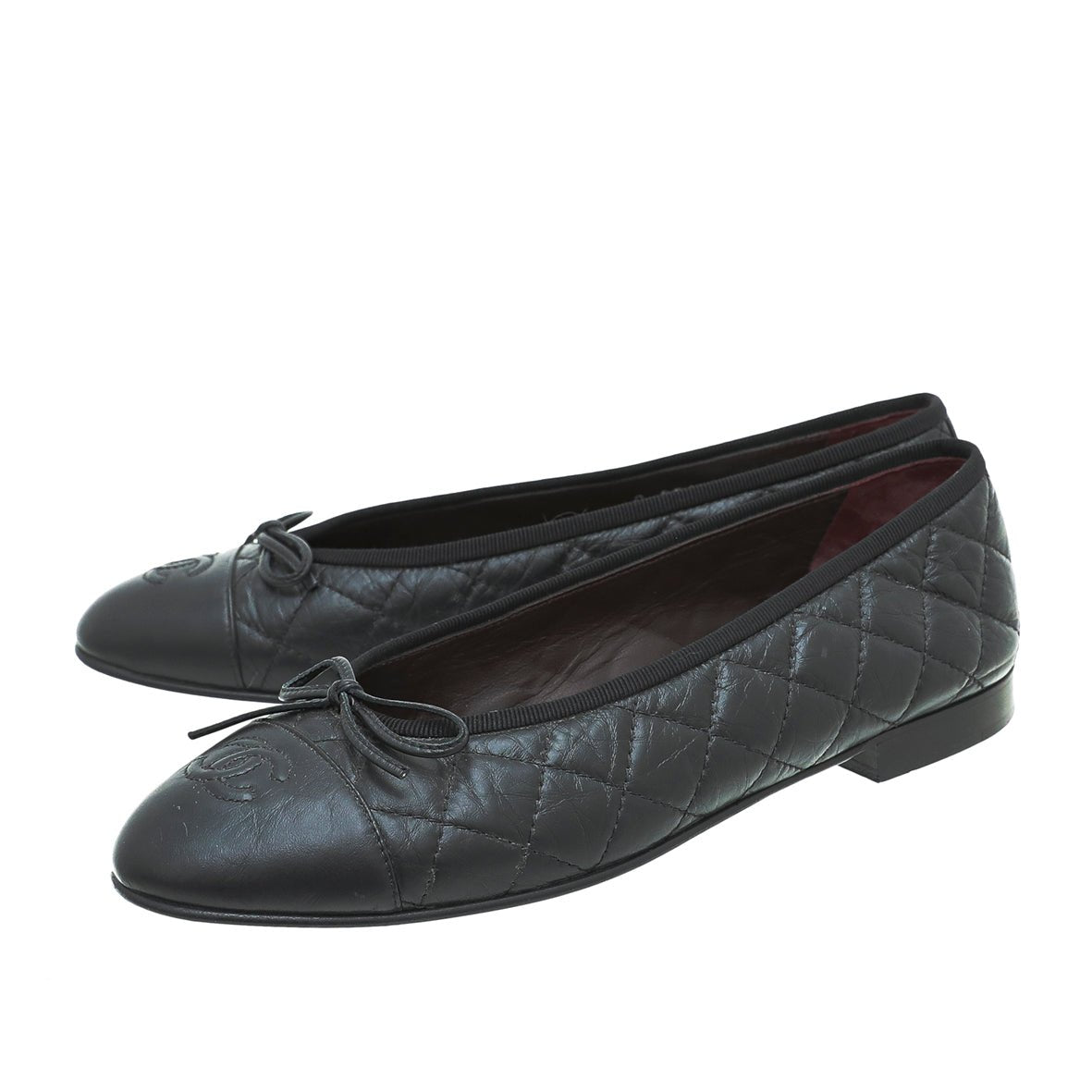 Chanel Black CC Cap Toe Quilted Flat Ballerina 38.5-Chanel-THE CLOSET