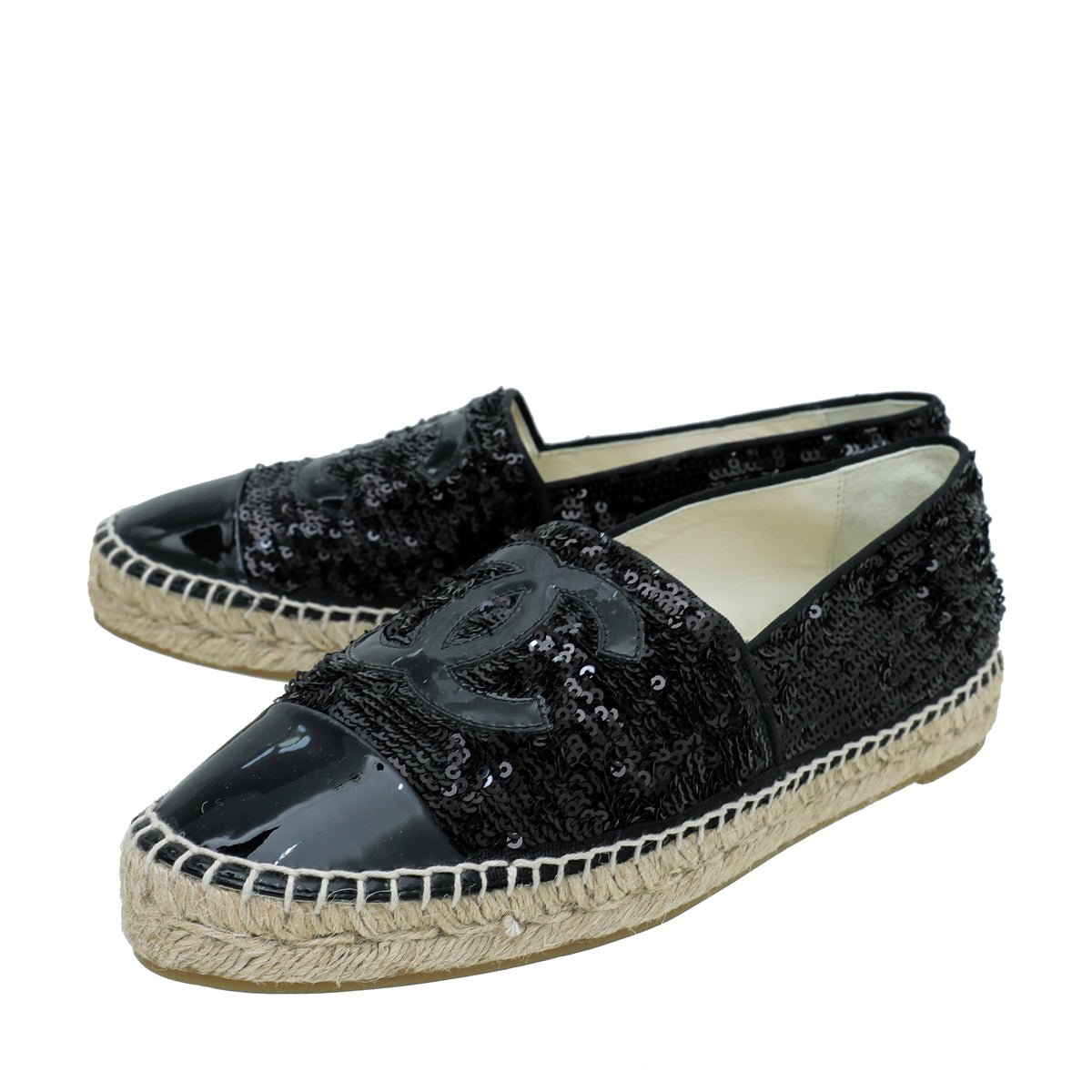 Chanel Black CC Cap Toe Sequin Espadrille 39-Chanel-THE CLOSET