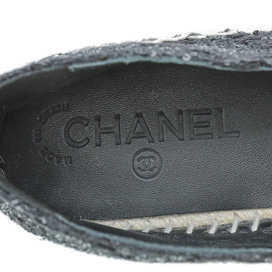 Chanel - Chanel Black CC Cap Toe Sequin Tweed Espadrille 38 | The Closet