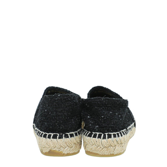 Chanel - Chanel Black CC Cap Toe Sequin Tweed Espadrille 38 | The Closet