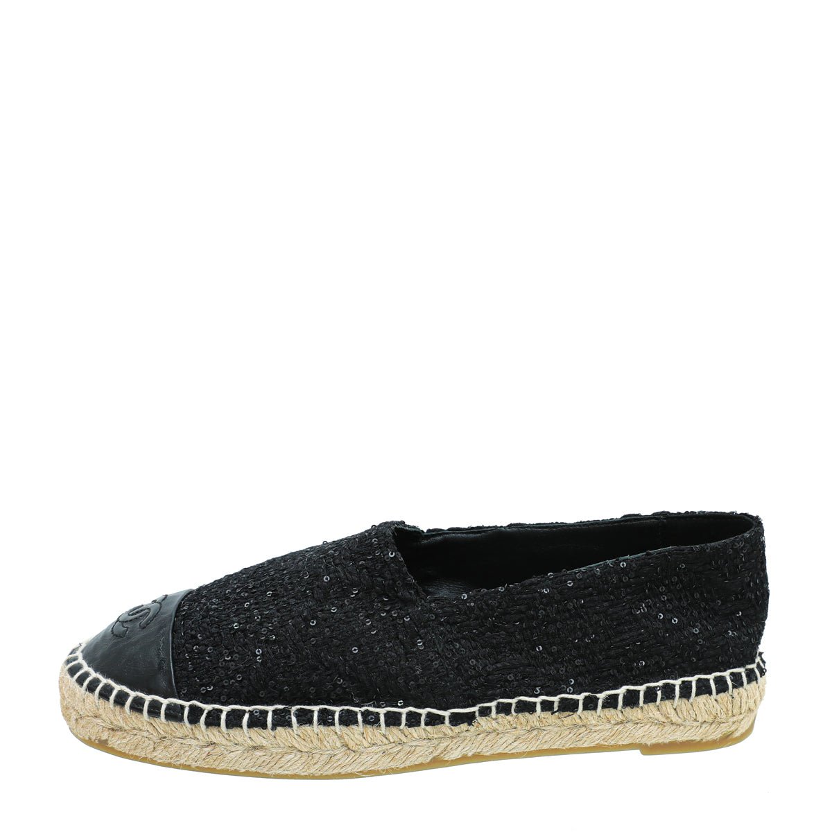 Chanel Black CC Cap Toe Sequin Tweed Espadrille 38 – The Closet