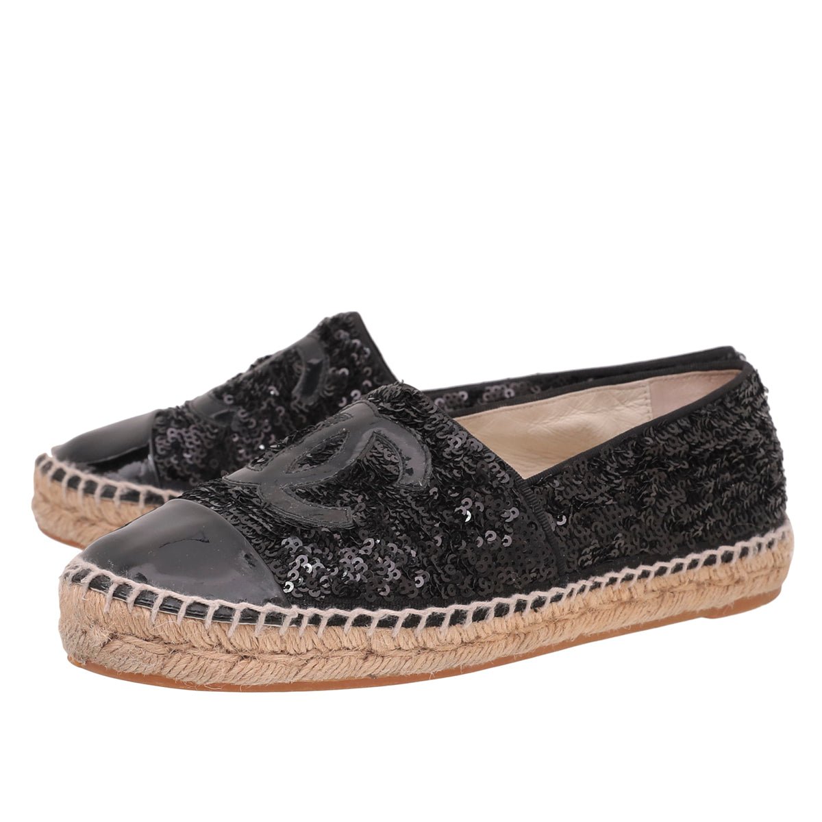 Chanel Black CC Cap Toe Sequins Espadrille 37-Chanel-THE CLOSET