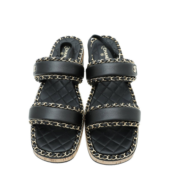 Chanel - Chanel Black CC Chain Slides Sandal 42 | The Closet