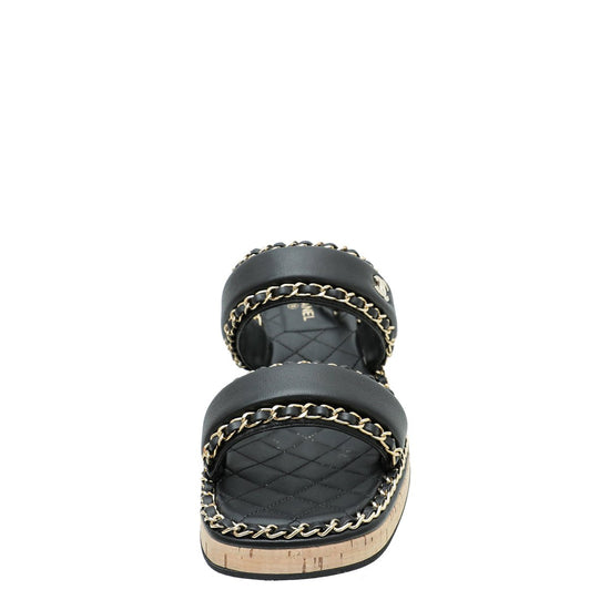 Chanel - Chanel Black CC Chain Slides Sandal 42 | The Closet