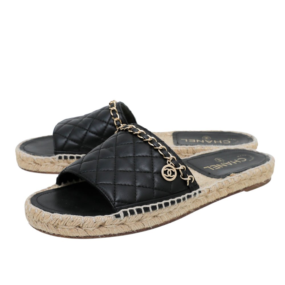 Chanel Black CC Charm Chain Espadrille Mules 40-Chanel-THE CLOSET