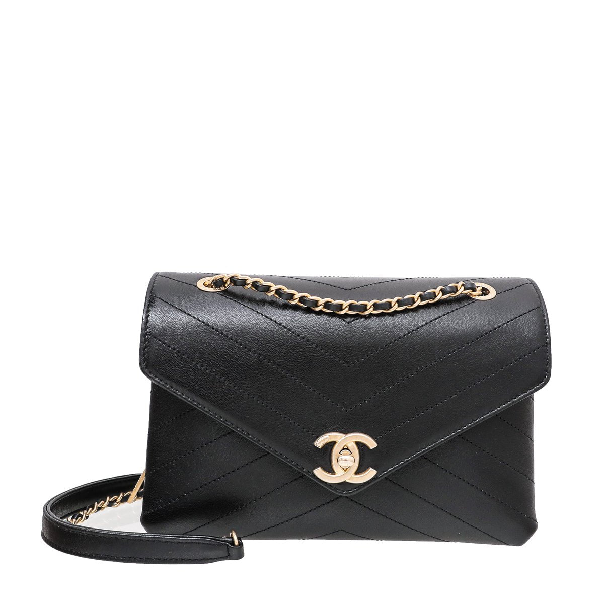 Chanel Black CC Chevron Medium Envelope Flap Bag-Chanel-THE CLOSET