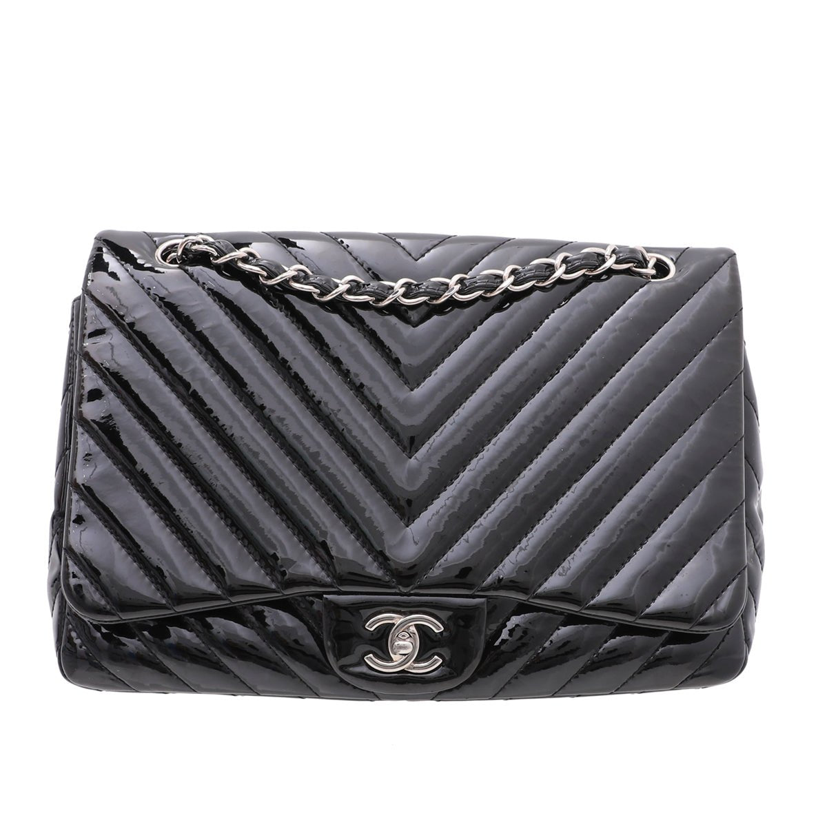 The Closet - Chanel Black CC Chevron Single Flap Jumbo Bag | The Closet