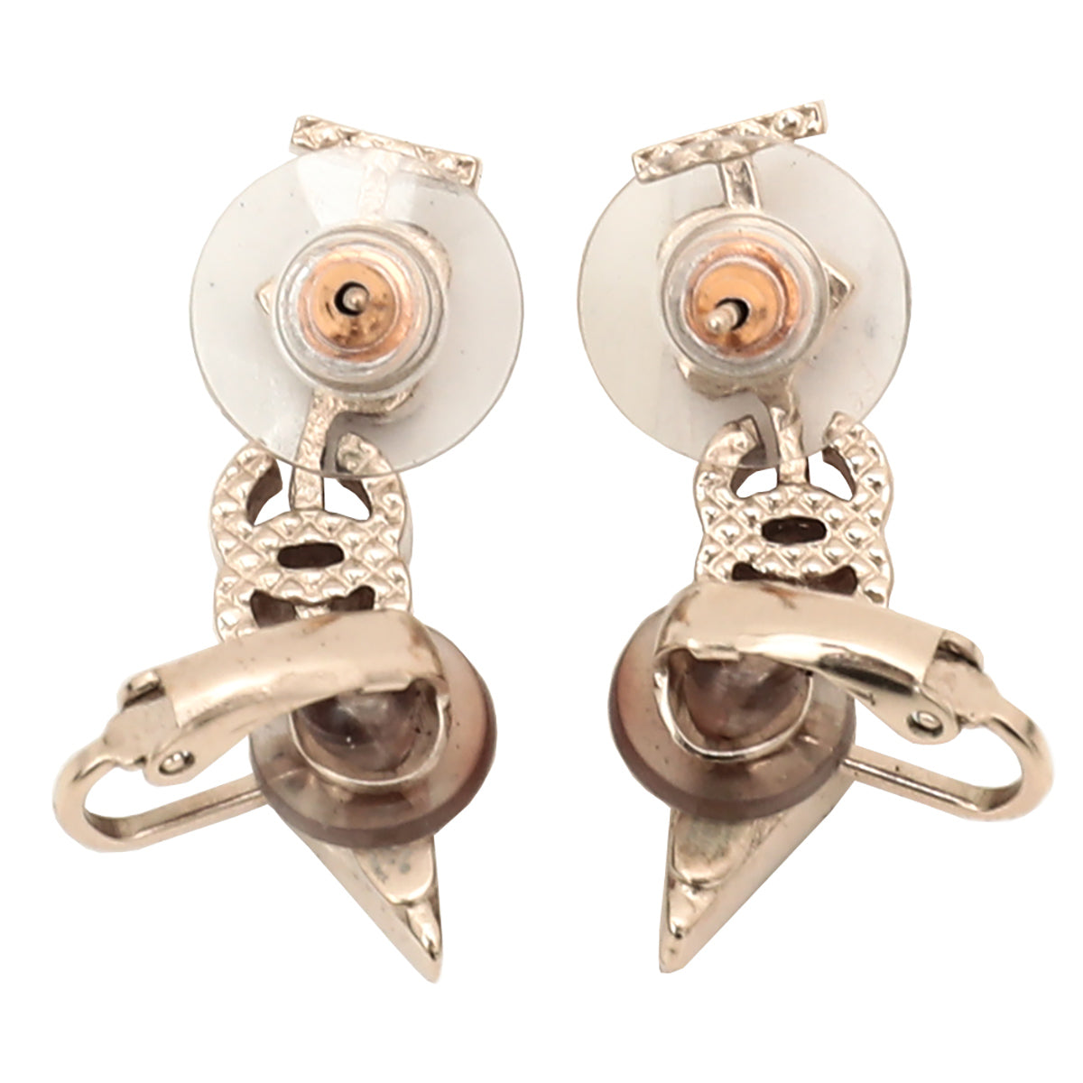 Chanel Gold Arrow Pierced CC Heart Clip On Stud Earrings-Chanel-THE CLOSET