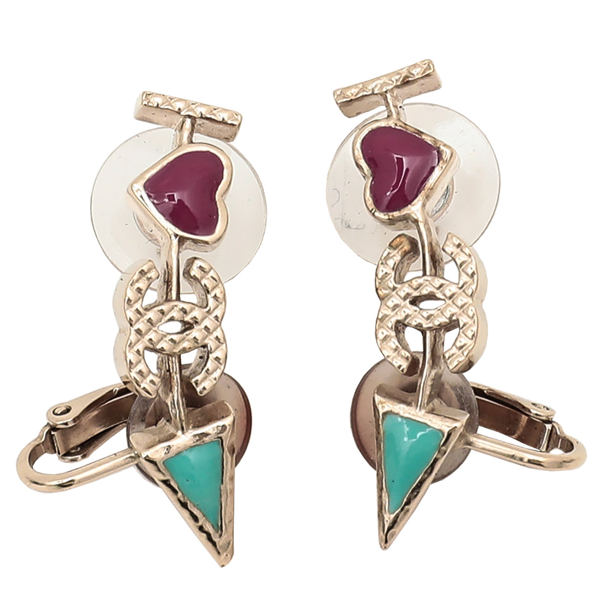 Chanel Gold Arrow Pierced CC Heart Clip On Stud Earrings-Chanel-THE CLOSET