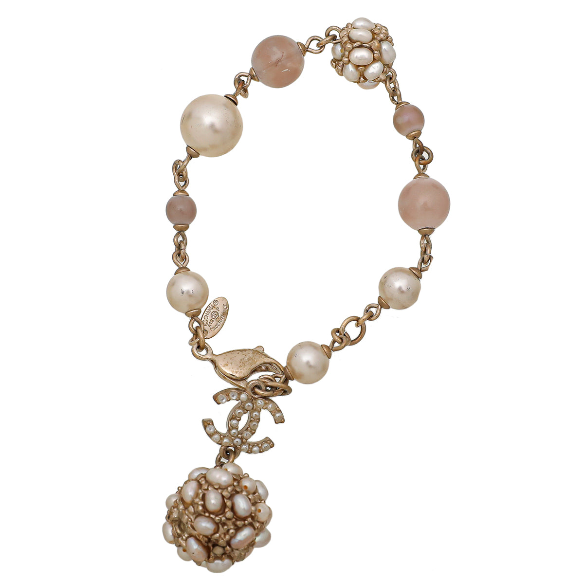 Chanel Light Gold Ball Studded Faux Crystal Pearl Bracelet-Chanel-THE CLOSET