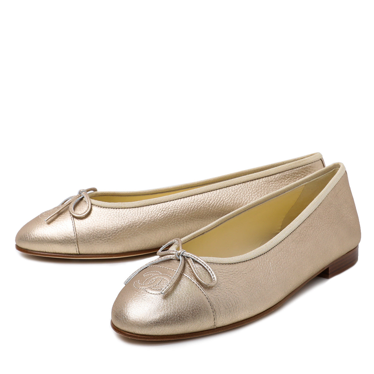 Chanel Metallic Gold Ballerinas Cap Toe Flat 39 – The Closet