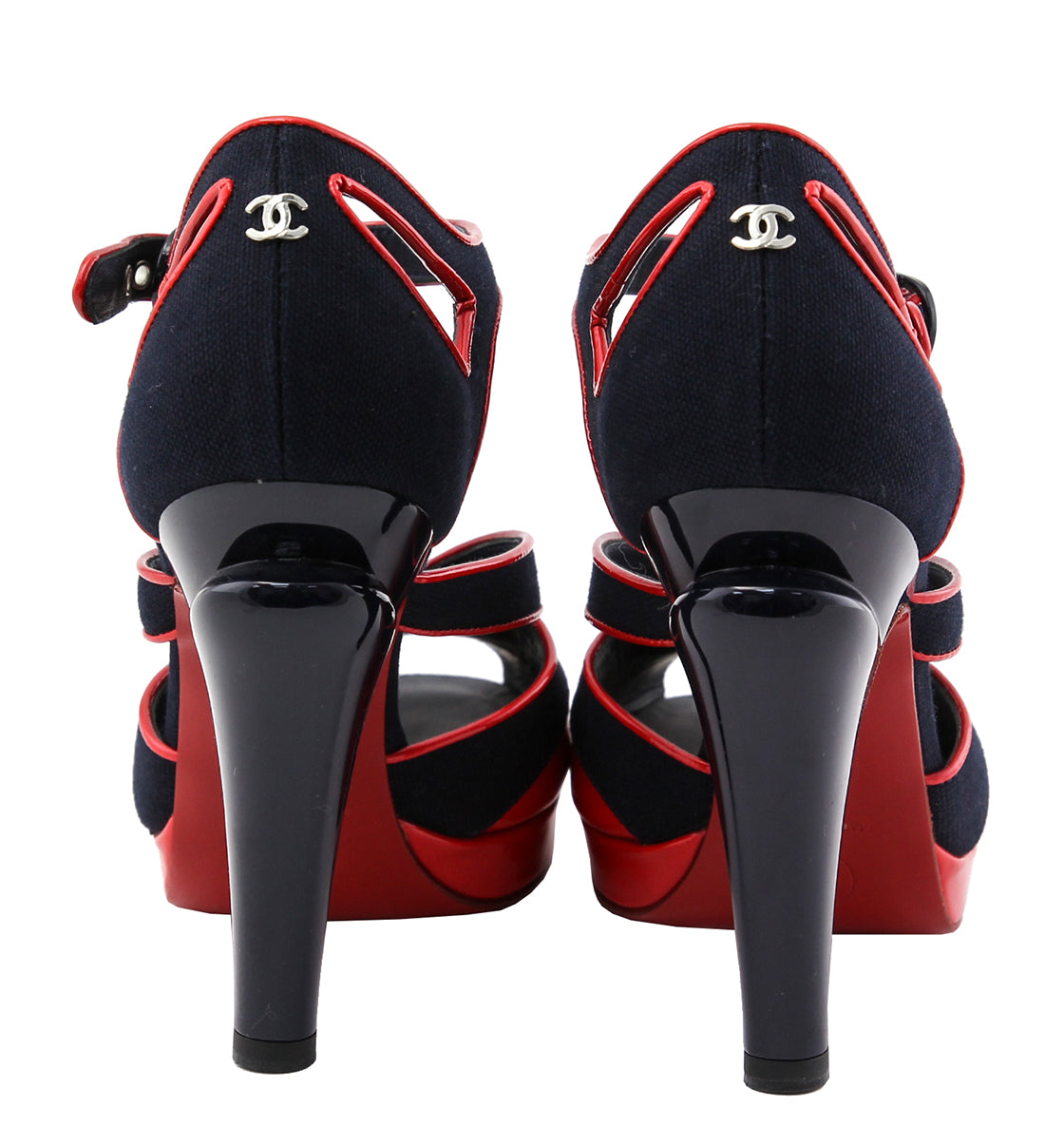 Chanel Red-Blue Fabric Pumps 36.5