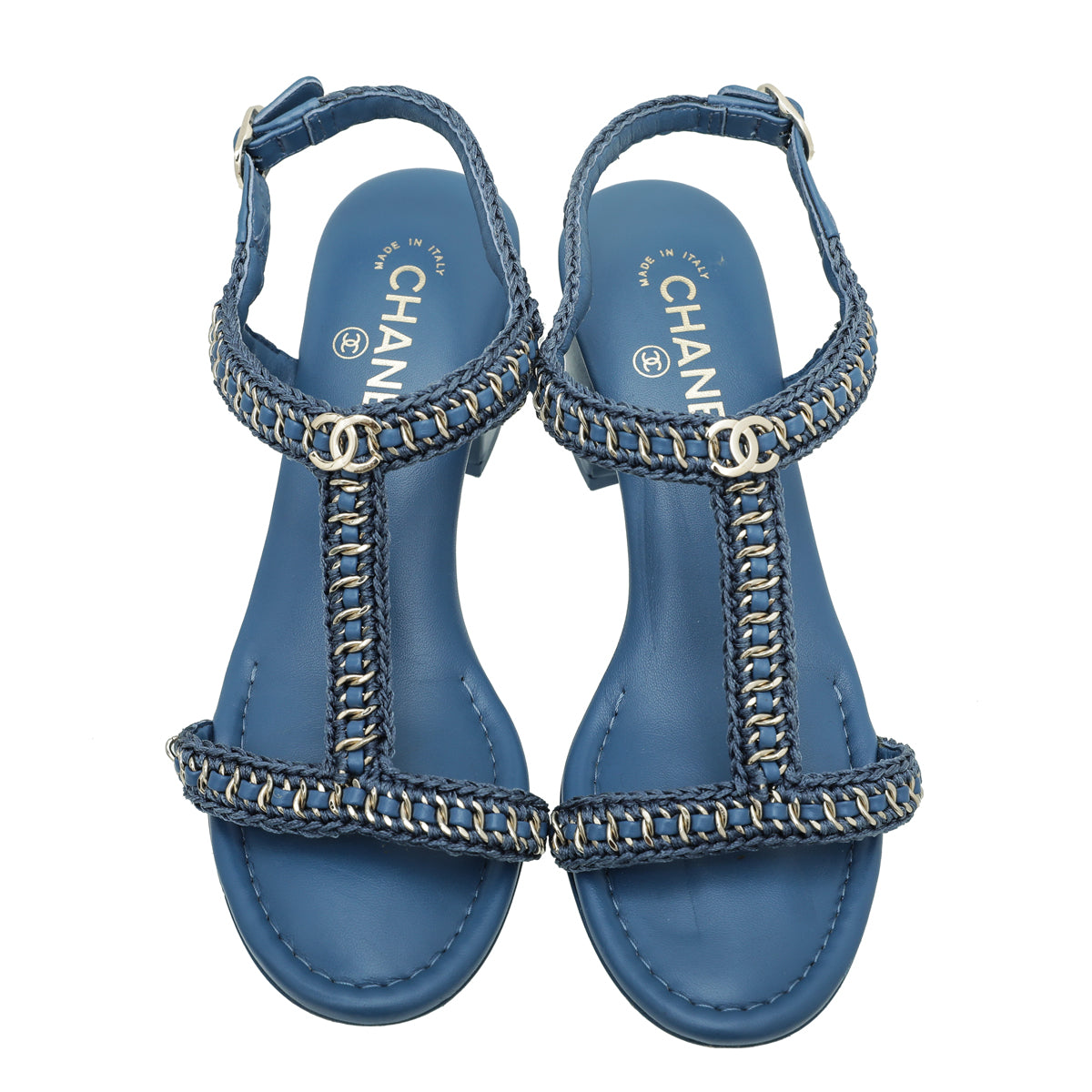 Chanel Blue CC Embroidered Chain Sandal 39 – The Closet
