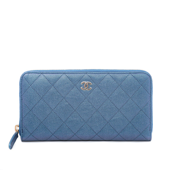Chanel Metallic Blue Long Zippy Wallet