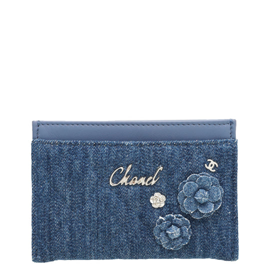 Chanel Denim Blue CC Camellia Denim Card Holder