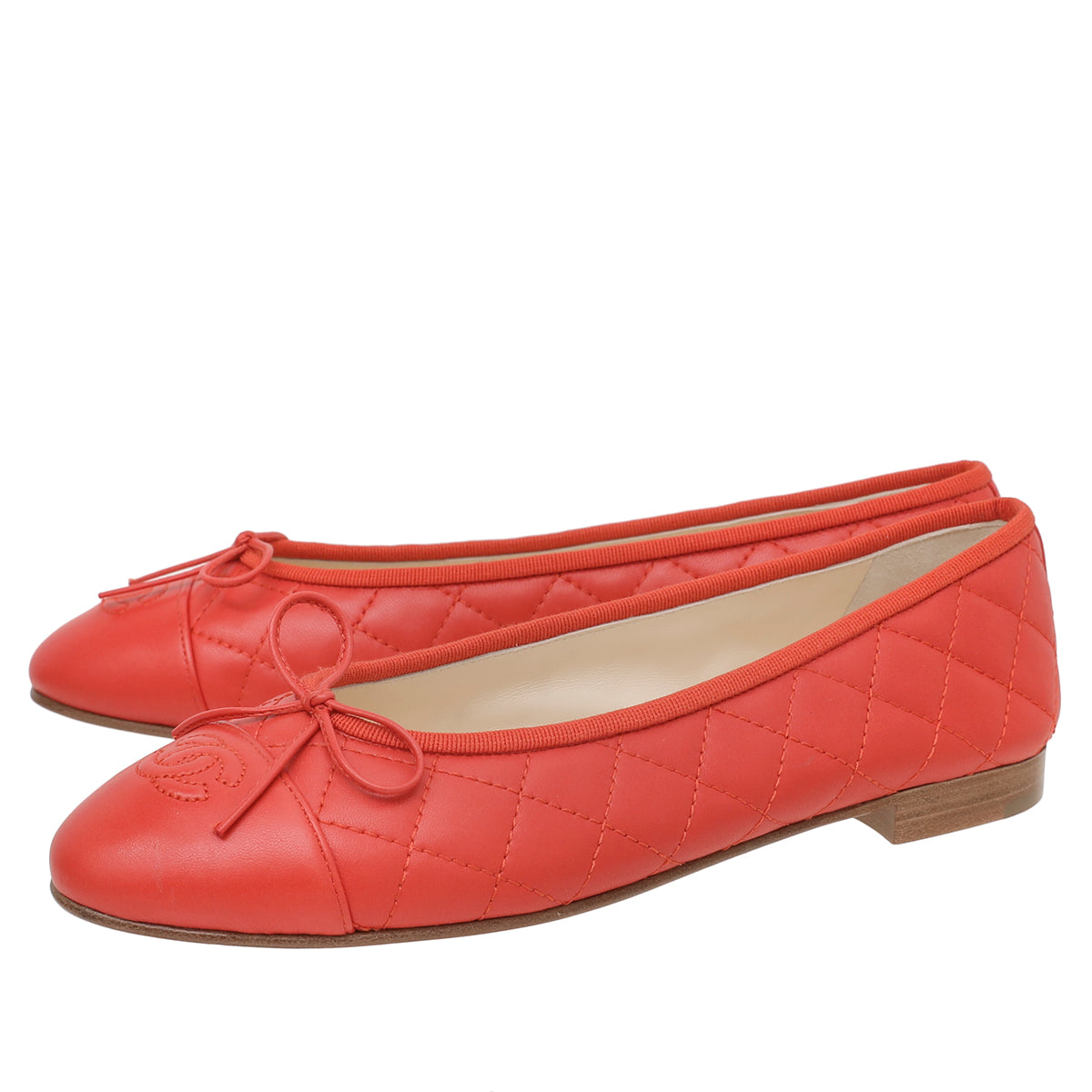 Chanel Coral CC Quilted Cap Toe Bow Ballerina 40