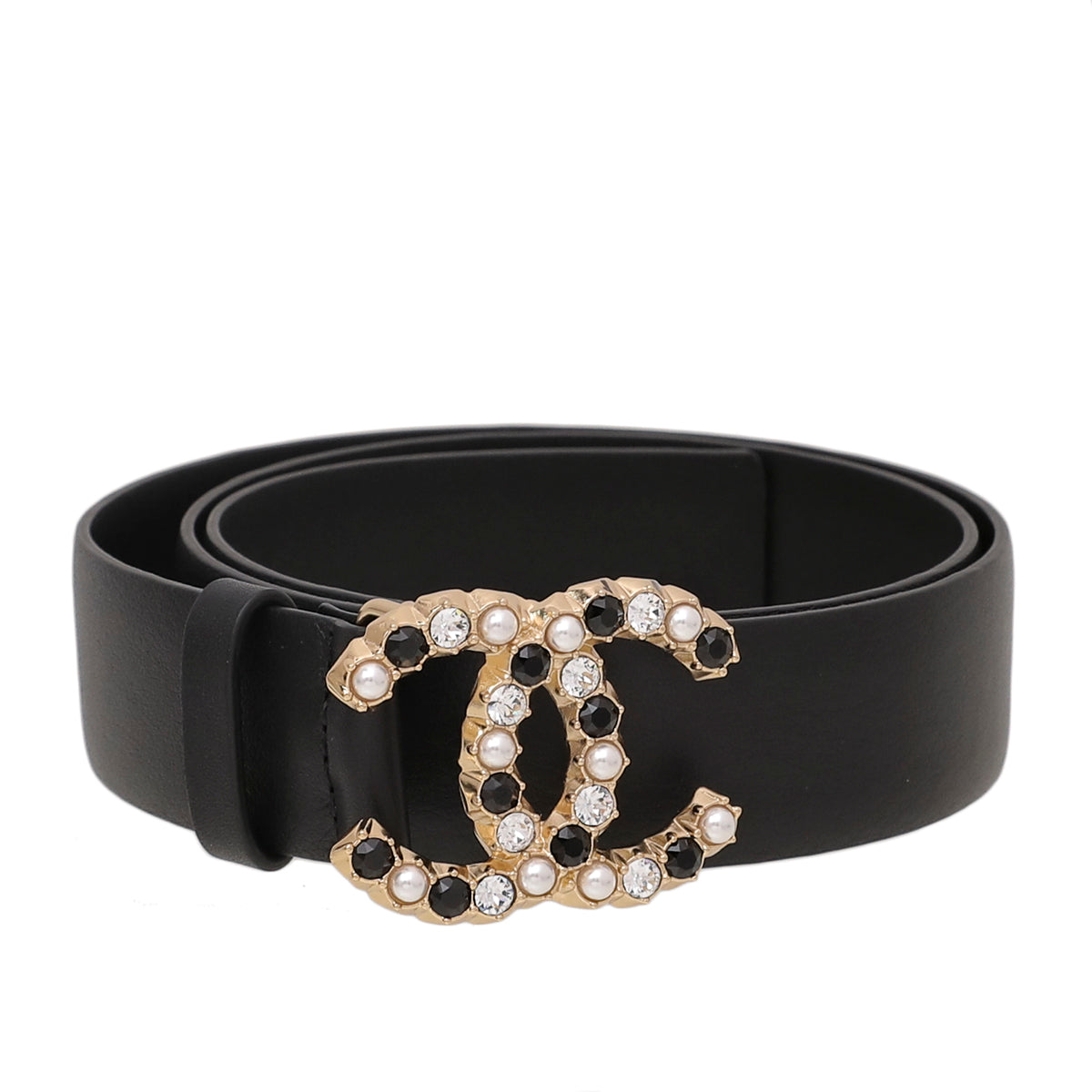 Chanel Black CC Crystal Pearl Coronation Buckle Belt 28-Chanel-THE CLOSET