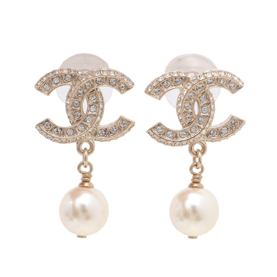 Chanel Light Gold CC Dangling Pearl Earring