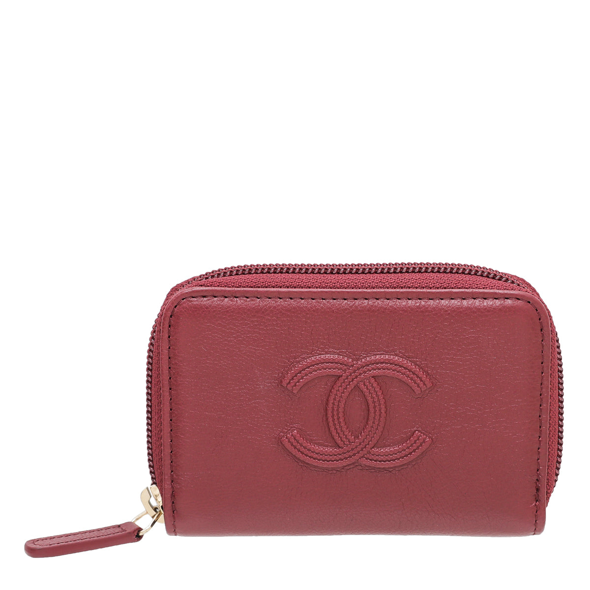 Chanel Burgundy CC Embossed Zip Around Coin Purse-Chanel-THE CLOSET