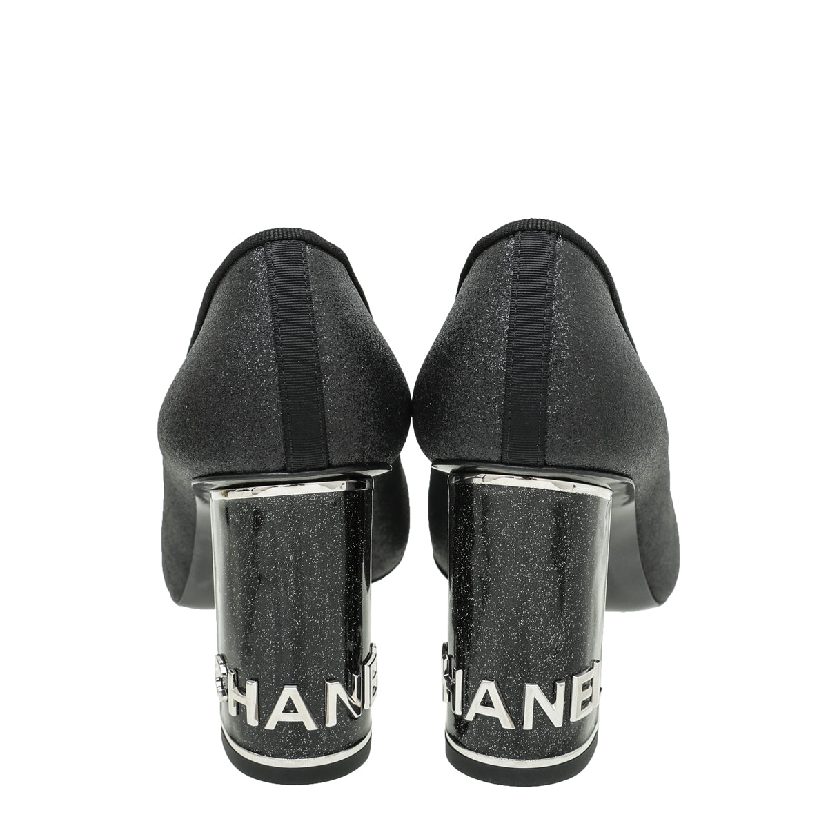 Chanel Black CC Glitter Grosgrain Cap Toe Logo Pumps 37-Chanel-THE CLOSET