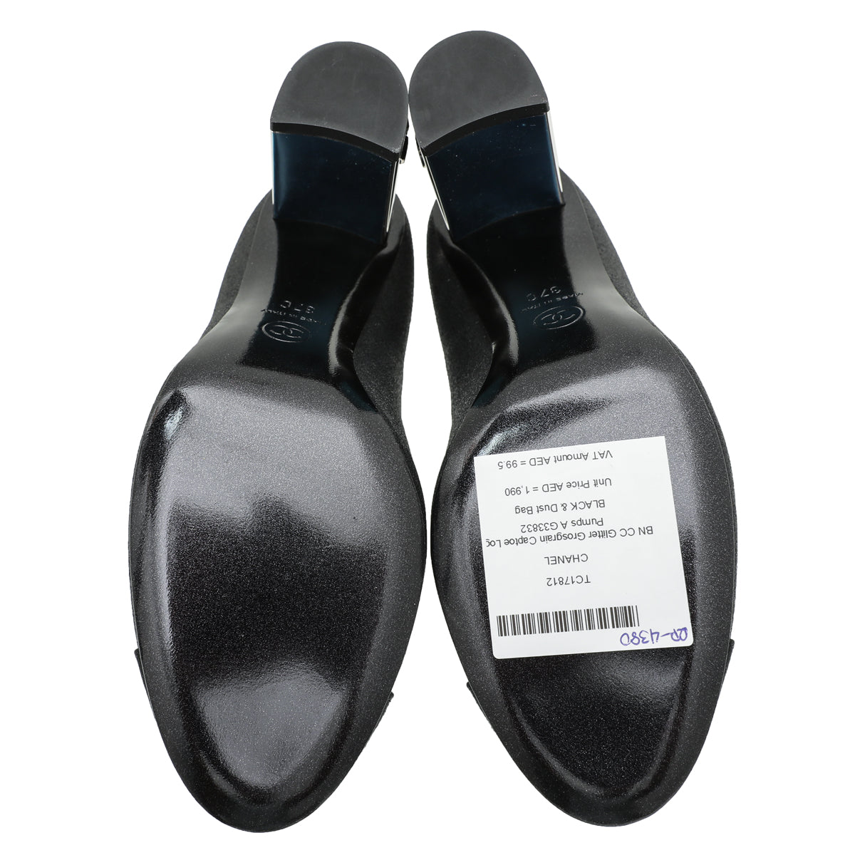 Chanel Black CC Glitter Grosgrain Cap Toe Logo Pumps 37-Chanel-THE CLOSET