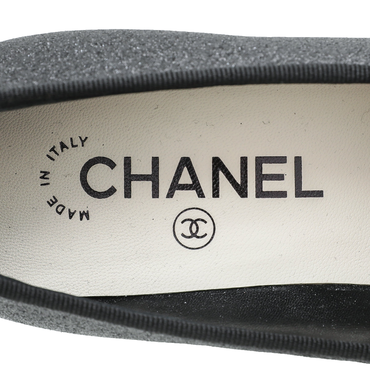 Chanel Black CC Glitter Grosgrain Cap Toe Logo Pumps 37-Chanel-THE CLOSET