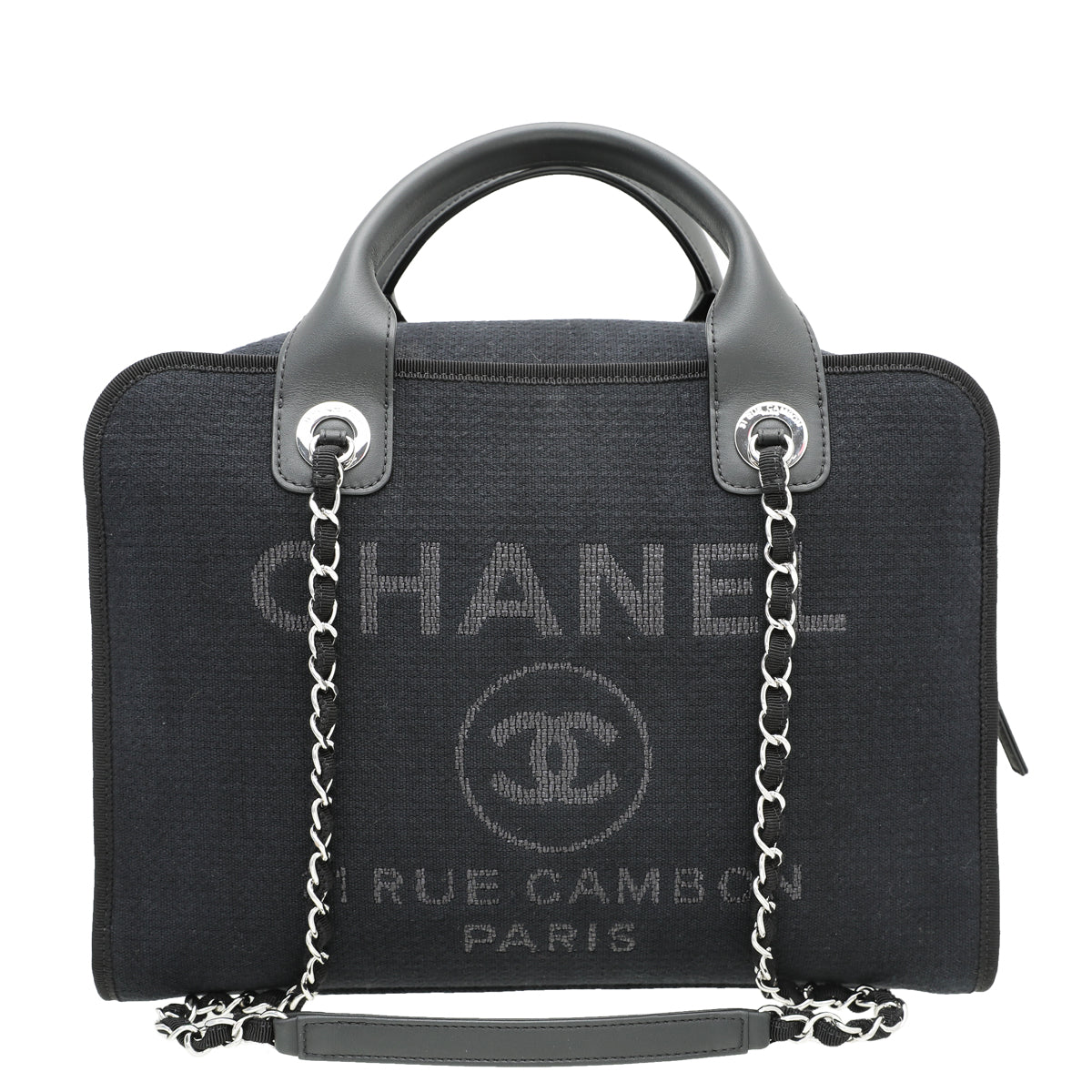 Chanel Black CC Mixed Fibers Deauville Bowling Bag-Chanel-THE CLOSET