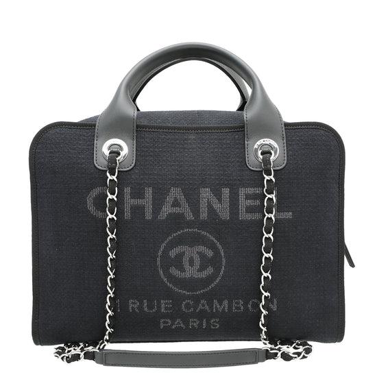 Chanel Black CC Mixed Fibers Deauville Bowling Bag