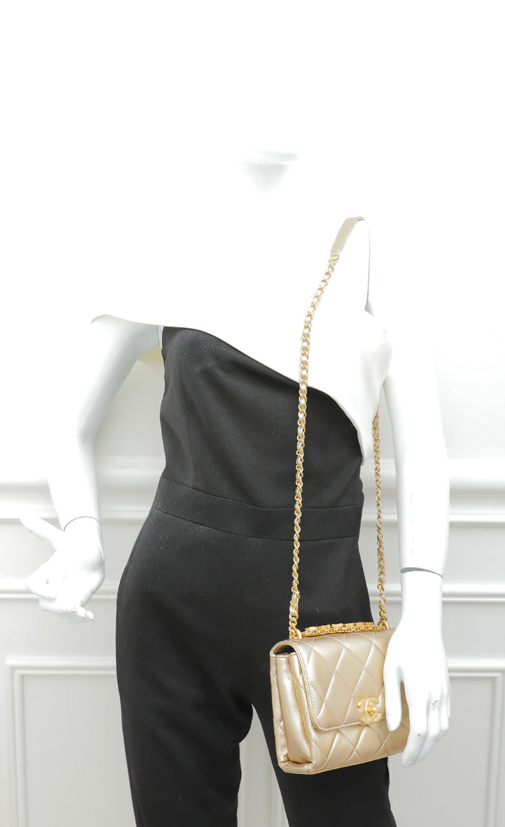 Chanel Metallic Gold Crystal Logo Multichain Top Handle Bag-Chanel-THE CLOSET