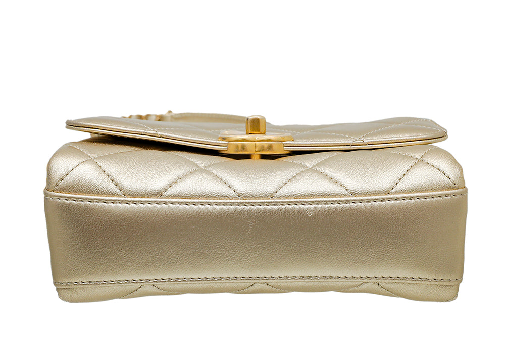 Chanel Metallic Gold Crystal Logo Multichain Top Handle Bag – The