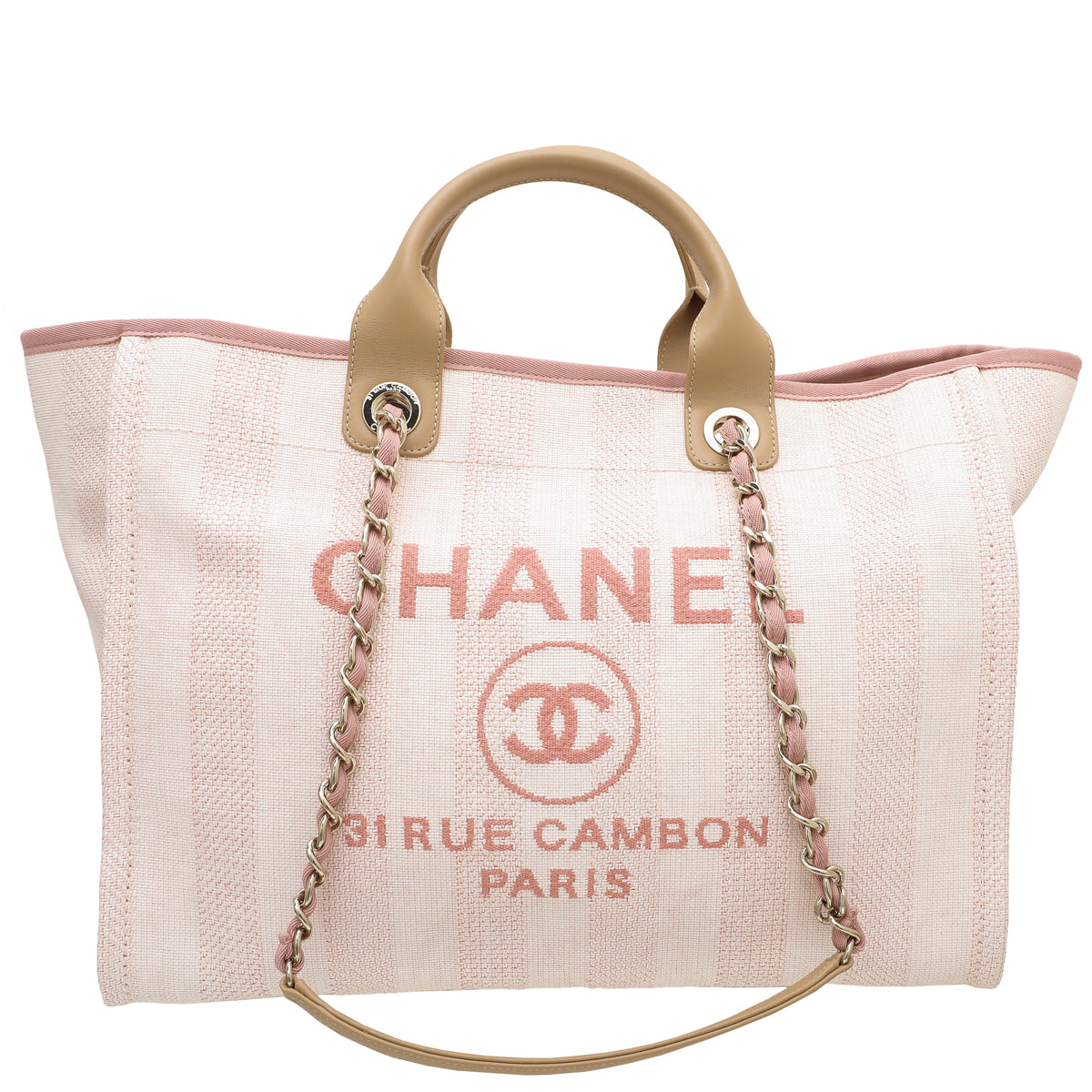 Chanel Pink Deauville Mixed Fiber Shopping Tote Bag