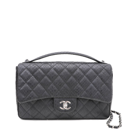 Chanel Black Elaphe Snakeskin Easy Carry Flap Bag