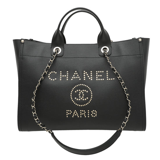 Chanel Black Studded Deauville Tote Large Bag