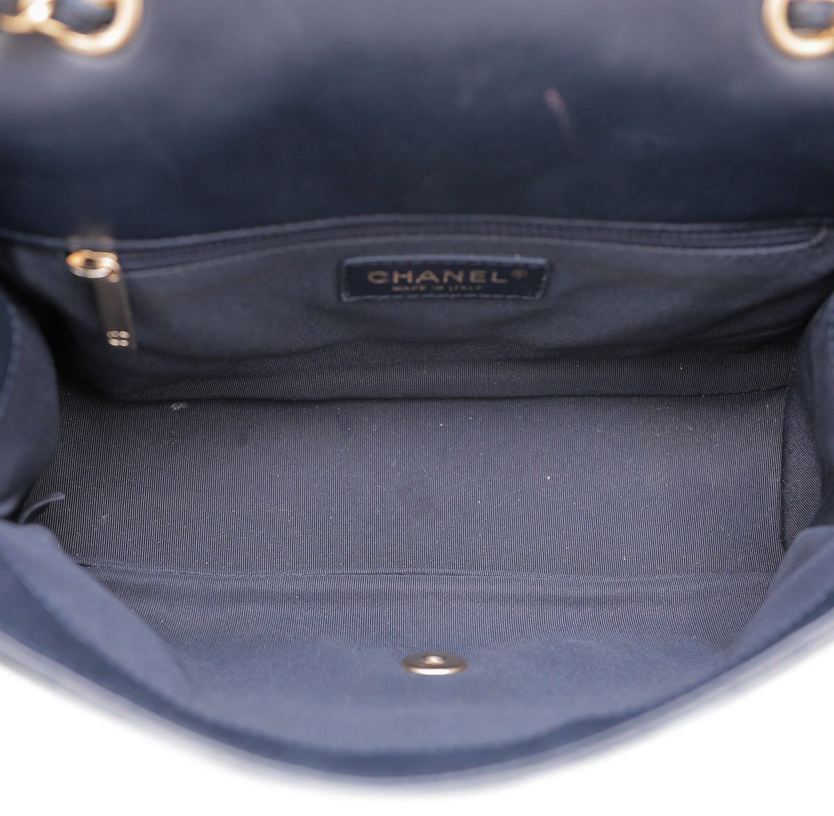 Chanel Navy Blue CC Bordered Flap Shoulder Bag