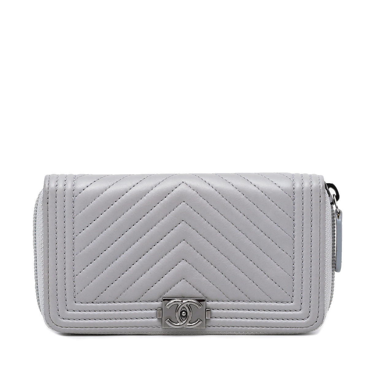 Chanel Gray Boy Chevron Small Zippy Wallet-Chanel-THE CLOSET