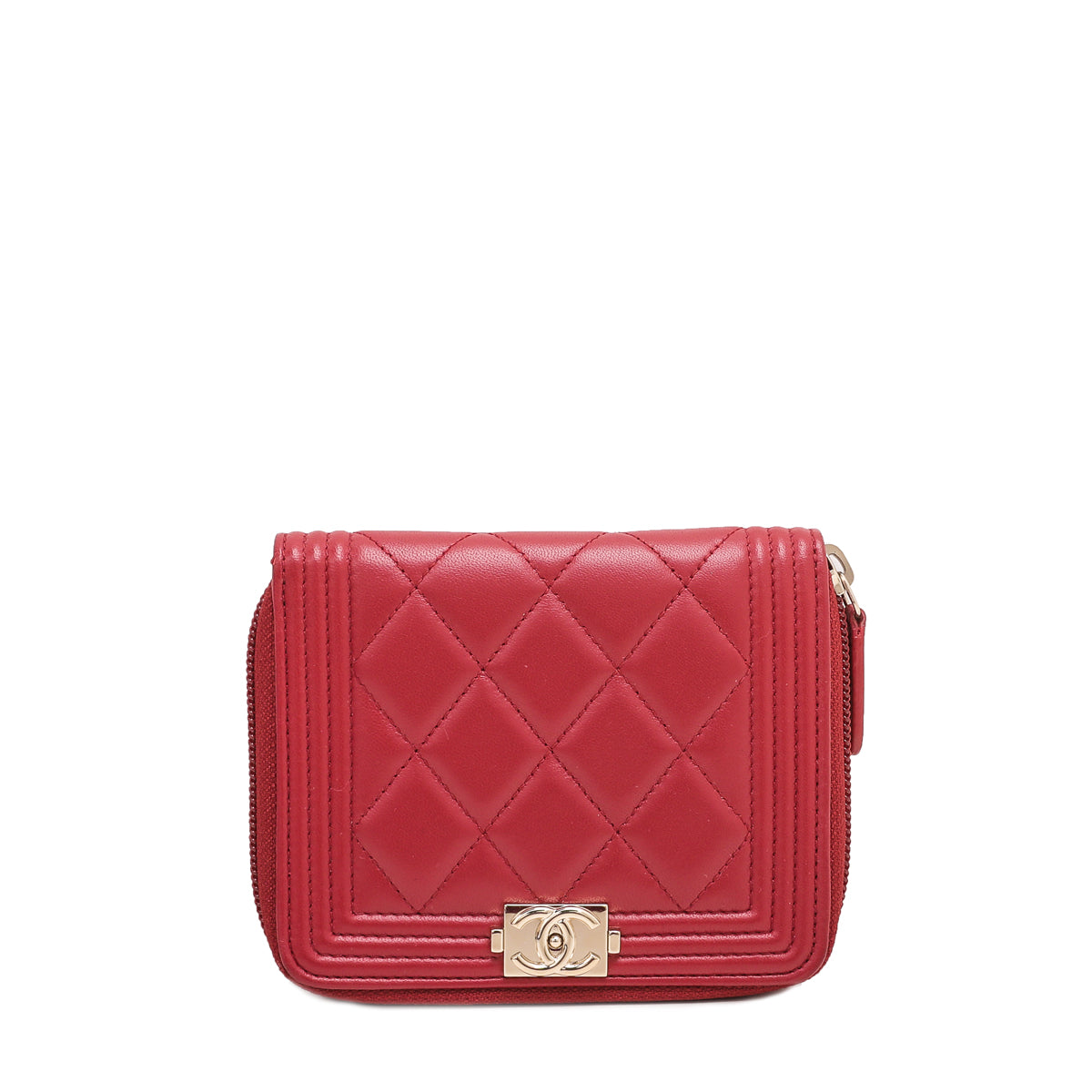 Chanel Red Boy Zipped Wallet Small
