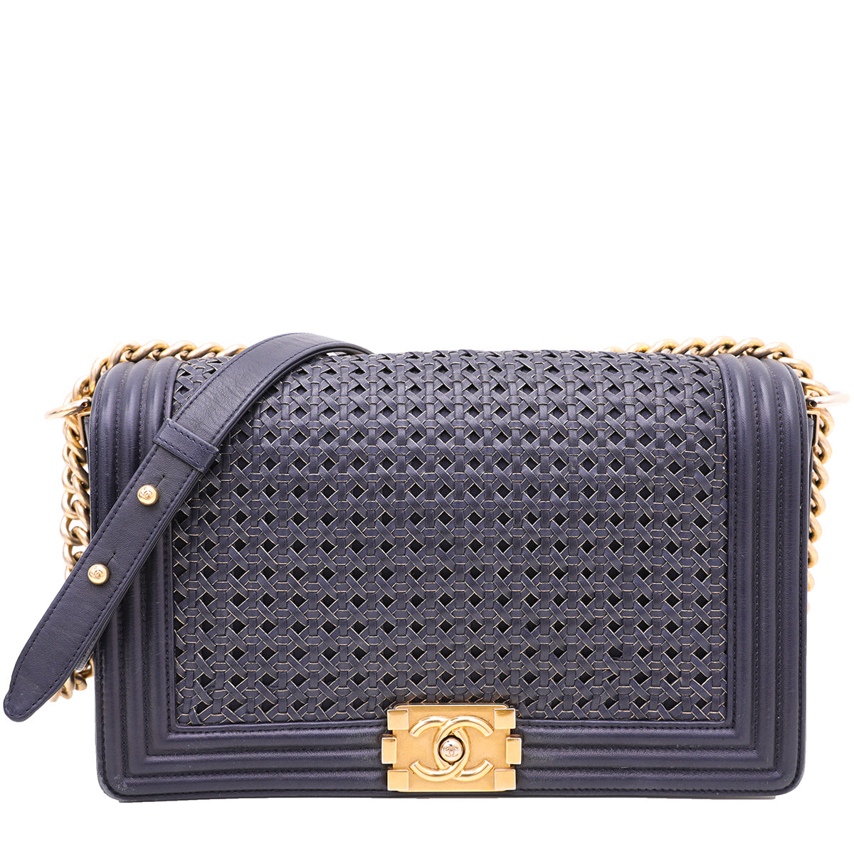 Chanel Navy Blue Braided Le Boy Reverso Flap Bag-Chanel-THE CLOSET