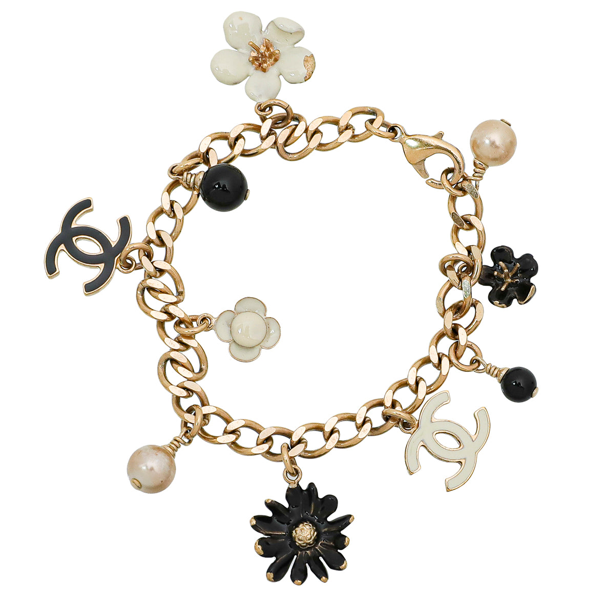 Chanel Tricolor Camellia Daisy CC Pearl Chain Bracelet-Chanel-THE CLOSET