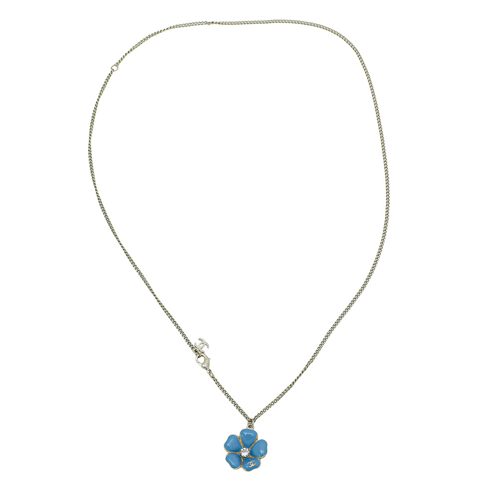 Chanel Blue Camellia Enamel Crystal Necklace-Chanel-THE CLOSET