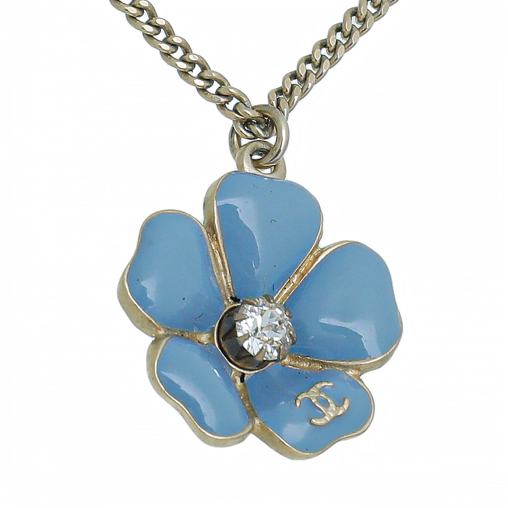 Chanel Blue Camellia Enamel Crystal Necklace-Chanel-THE CLOSET