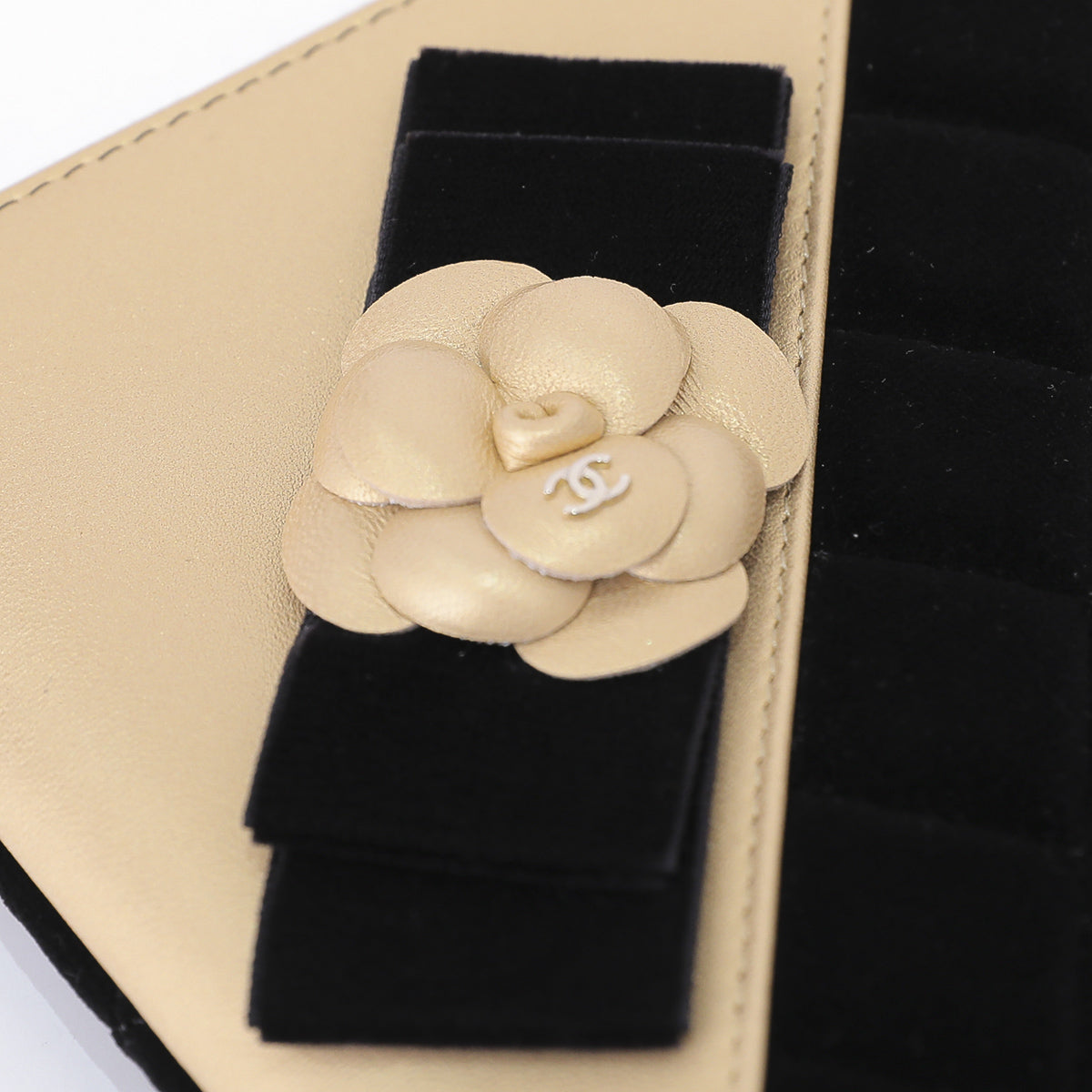 Chanel Black Gold Camellia O Case Clutch