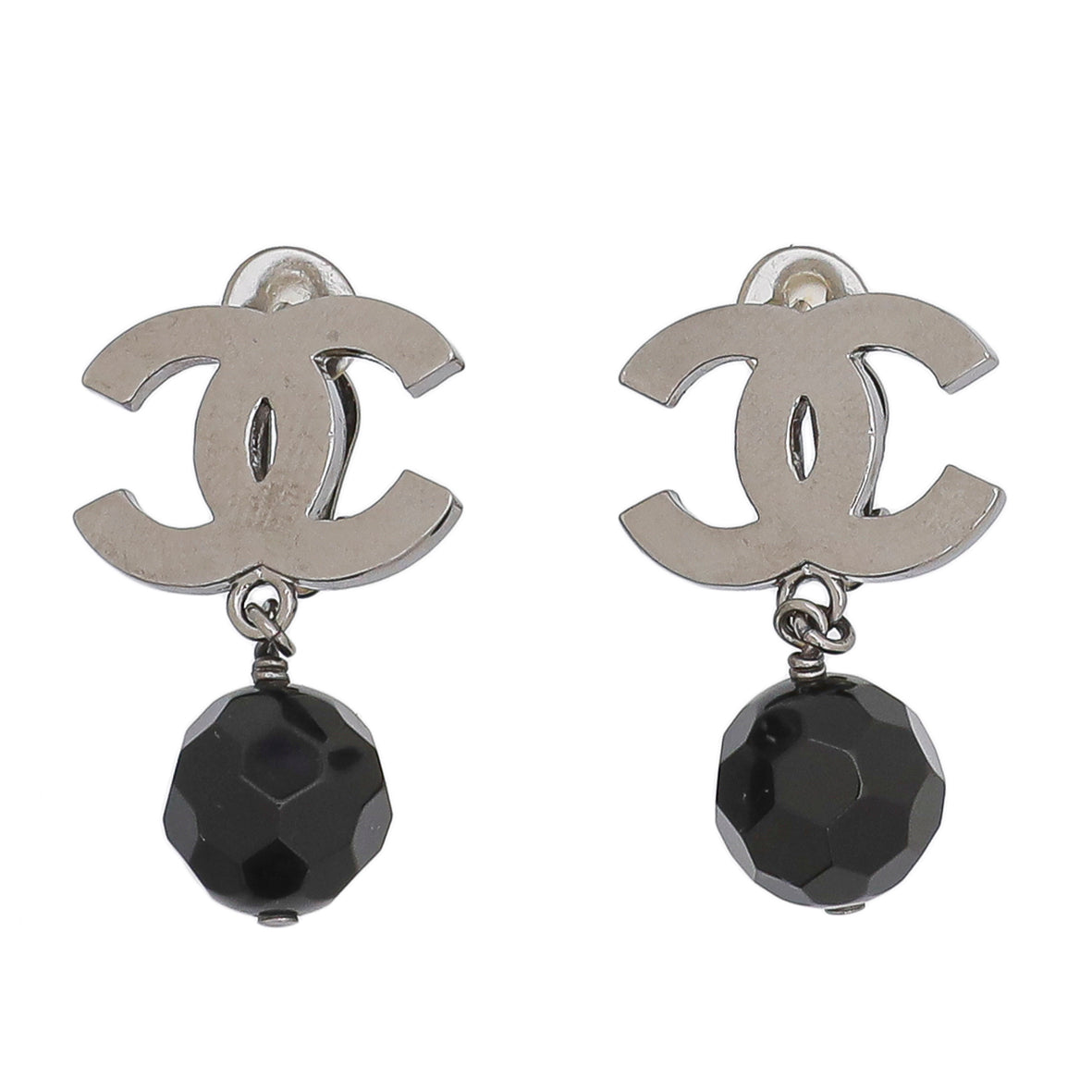 Chanel Black CC Crystal Clip On Earrings-Chanel-THE CLOSET