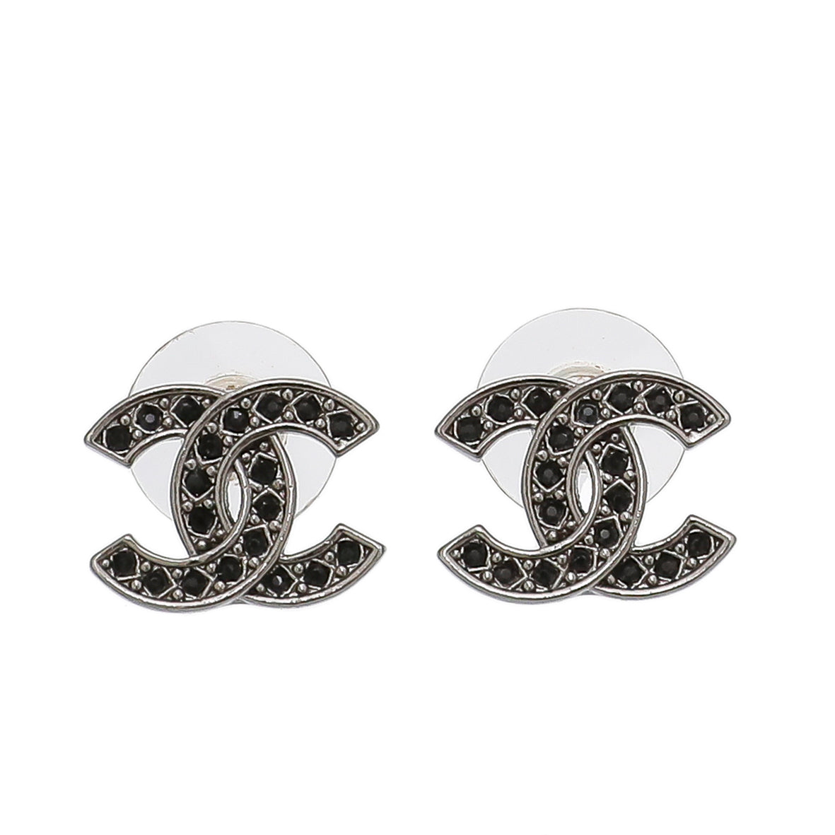 Chanel Black CC Crystal Earrings